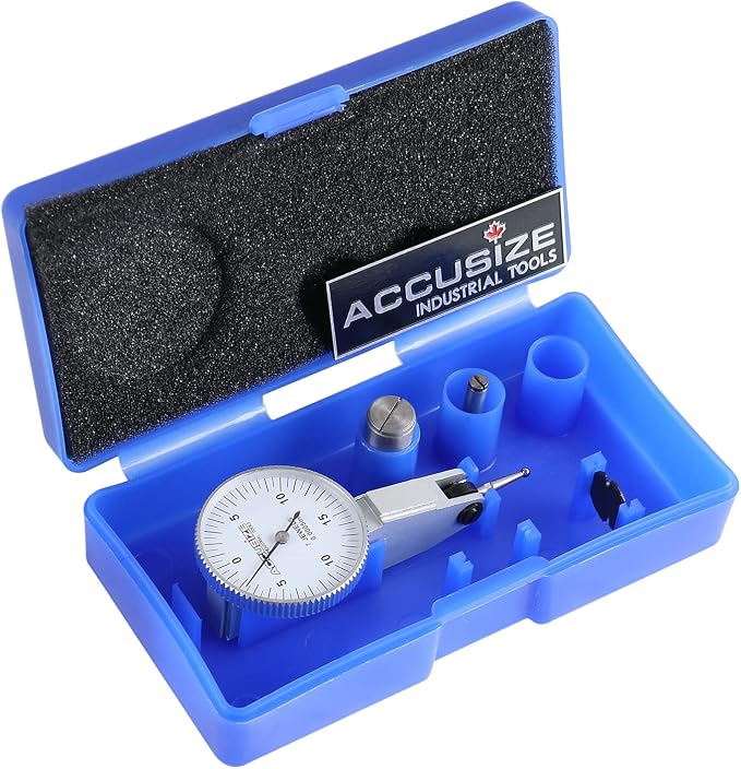Accusize Industrial Tools 0.03'' x 0.0005'' Dial Test Indicator in Fitted Box, P900-S108 | Top and Back Dovetails, 230 Deg Adjustable Contact Point, 2 Clamps, Fitted Box, 7-Jewel, P900-S108