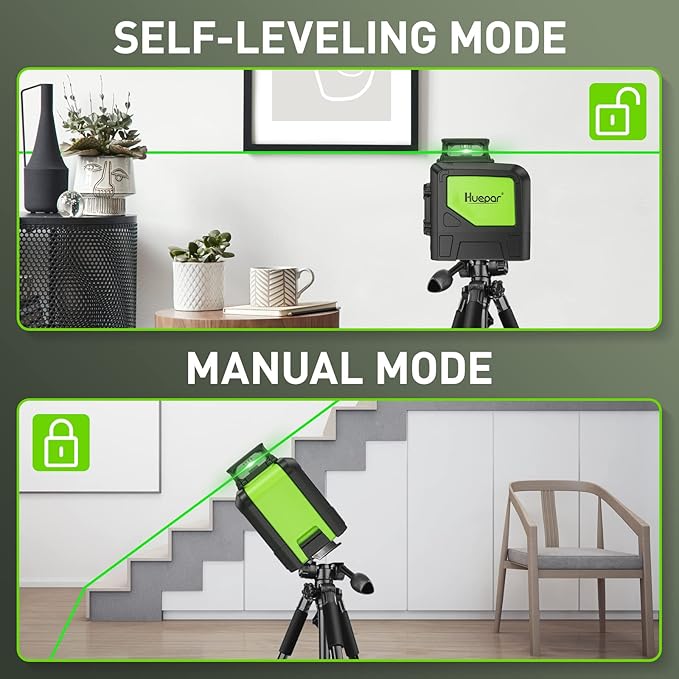Huepar 901CG Self-Leveling Laser Level, 360 Green Beam Cross Line Laser Tool, Alignment 360-Degree Horizontal Line with Pulse Mode, Magnetic Pivoting Base Included