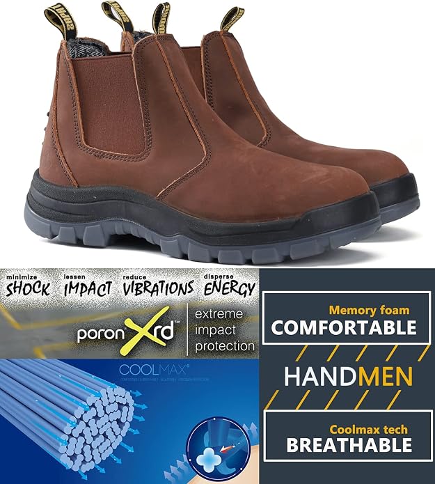 Work Boots for Men, Composite/Soft Toe Waterproof Working Boots, Slip Resistant Anti-Static Slip-on Safety Working Shoes 8 9 10 11 12 13