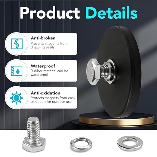 DIYMAG 1/4 inch Rubber Coated Anti-Scratch Mounting Magnet for Camera, Adhesive Power 30LBS 6Pcks Magnets Based with Strong Magnetic License Plate Hold The Base for Light Bar and Mirror