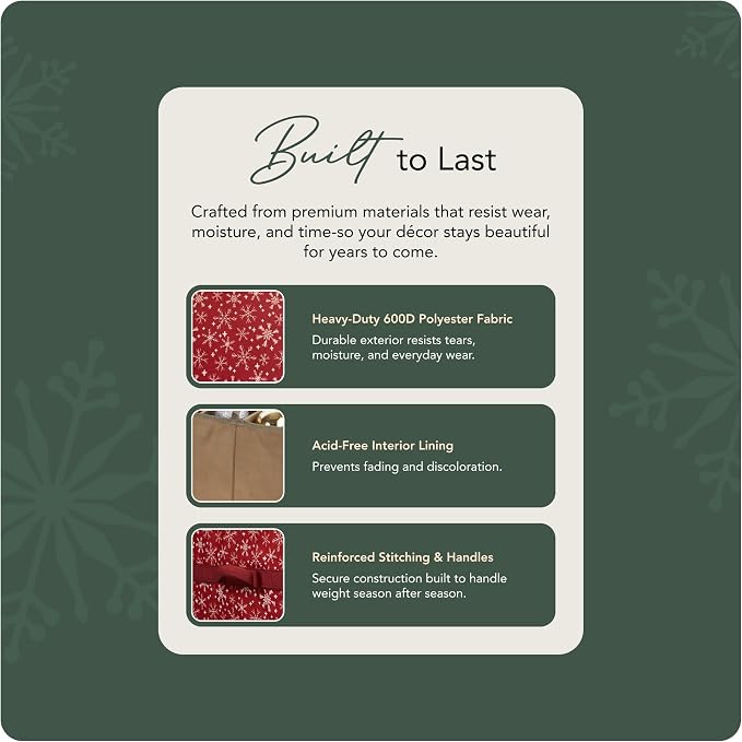 Covermates Keepsakes Treasurekeeper Storage Bag - Carrying Handles, ID Window - Holiday Storage, Red Snowflake