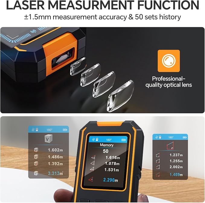 Stud Finder Wall Scanner - with Laser Distance Meter & Digital Level, 5 in 1 Rechargeable Multifunctional Stud Detector with Upgraded Sensor, HD LCD Display and Voice