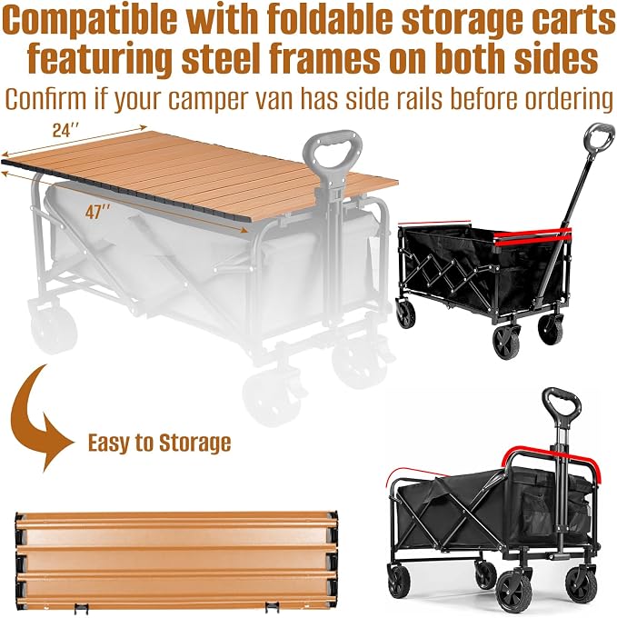 Metal Tabletop Board for Wagons Cart, Foldable Table 47"×24" | Heavy Duty for Wagon, Alloy Board with Load Capacity 68LBS, Camping Essential and Gear for Outdoor Party (Woody)