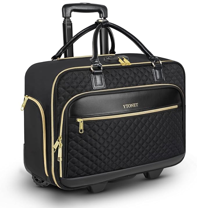 Ytonet Rolling Teacher Bag, Rolling Briefcase for Women, 17.3 Inch Rolling Laptop Bag with Lock, Water Rresistant Wheeled Computer Bag, Roller Bags for Work Travel Overnight, Black