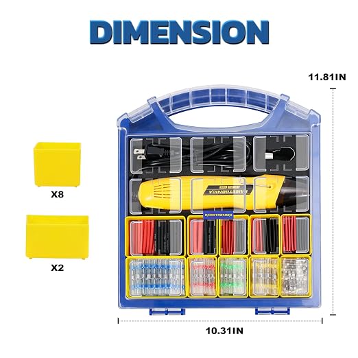 haisstronica All-in-One Solder Seal Wire Connectors with Tubing Set, Mini Heat Gun for Heat Shrink Tubing, Electrical Connectors Assortment, Organizer Box with Removable Dividers(450PCS)