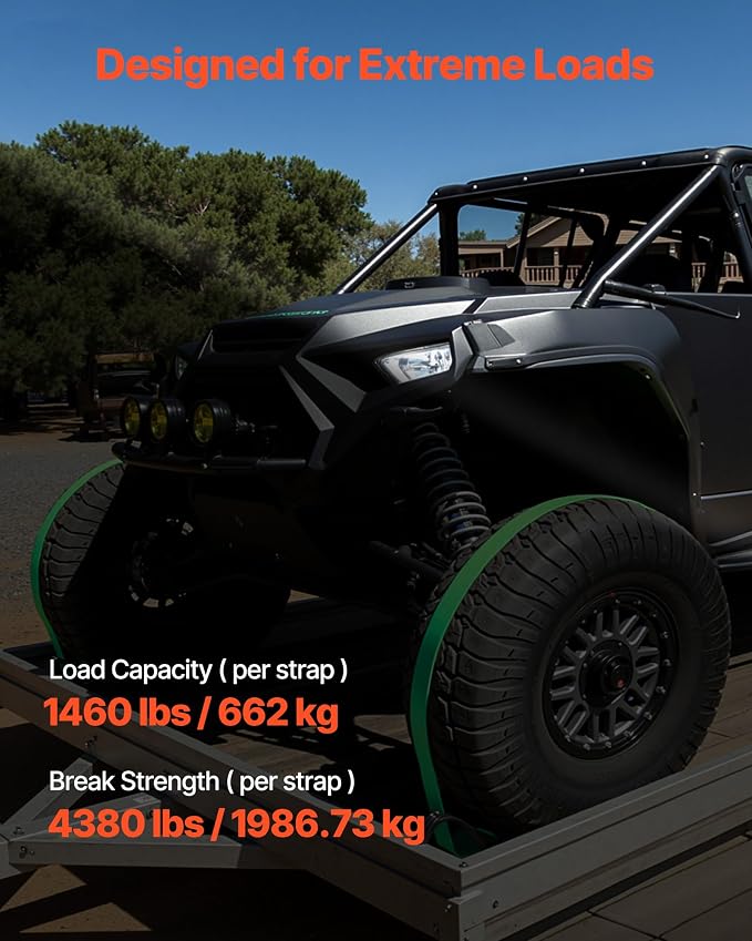 VEVOR Wheel Chock Tie-Down Kit, Chock-Style Trailer Strap, Car Kit with Buckle, Break Strength 4380 lbs & Working Load 1460 lbs Motorcycle Tie-Down System E-Hooks for ATVs, UTVs