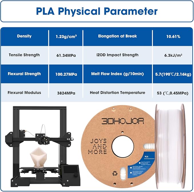 3DHoJor PLA Filament 1.75mm 3D Printing Filament PLA Lite 1kg Cardboard Spool (2.2lbs), Fit Most FDM 3D Printer,Dimensional Accuracy +/- 0.03 mm,Vacuum Packaging-Natural