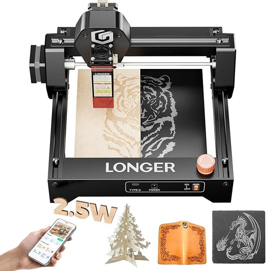 LONGER Ray5 Mini Laser Engraver, 2.5W Portable Laser Engraving & Cutter, 0.04mm Ultra Precision for Wood, Acrylic, Leather, DIY & Beginner Friendly, 140x130mm Work Area, WiFi Compatible