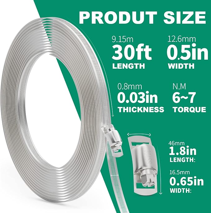 OURU 30FT DIY Hose Clamps+72PCS Hose Clamps Assortment Kit