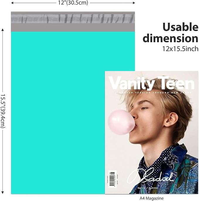 Fuxury Poly Mailers 12x15.5 Inch 200pc Teal, Shipping Envelopes for Clothing, Self Sealing Envelopes Boutique Custom Bags Enhanced Durability Multipurpose Keep Items Safe Protected
