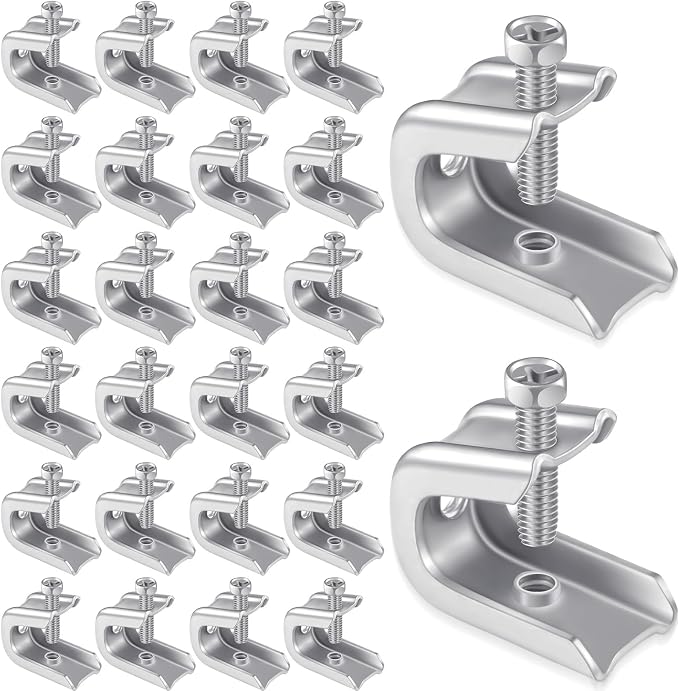 Hicarer 25 Pcs 1/4" x 20 Beam Clamp Heavy Duty Steel, Zinc Plated C-clamp Fastener for I-beams and Strut Channels, Secure Conduit & Pipe Hanging Support