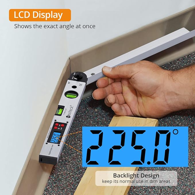 Neoteck 16 inch Digital Angle Finder 225° Aluminum Protractor, LCD Backlight, Bubble Level ±0.5° Accuracy, Data Hold & Locking Knob, Auto Shutdown, Portable Bag, for Woodworking & Construction