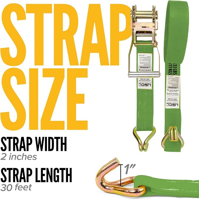 US Cargo Control Wire Hook Ratchet Straps 2 Inch x 30 Foot (10-Pack), 10,000 LBS Break Strength, Ratchet Straps Heavy Duty with Double J Hooks, Green Cargo Tie Downs for Flatbed Trailers and Trucks