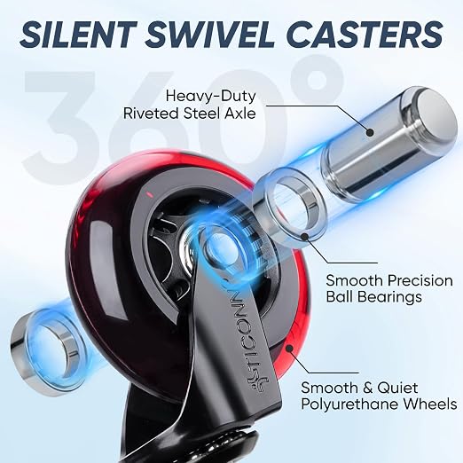 TICONN Office Chair Caster Wheels Set of 5 for Tile, Hardwood Floors and Carpets, Universal Fit for Most Chairs (Red)