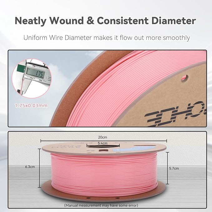 3DHoJor PLA Pro (Plus) Filament 1.75mm, 3D Printer Filament, Cardboard Spool 3D Printing Filament, Dimensional Accuracy +/- 0.03 mm,Soft Pink, 1kg