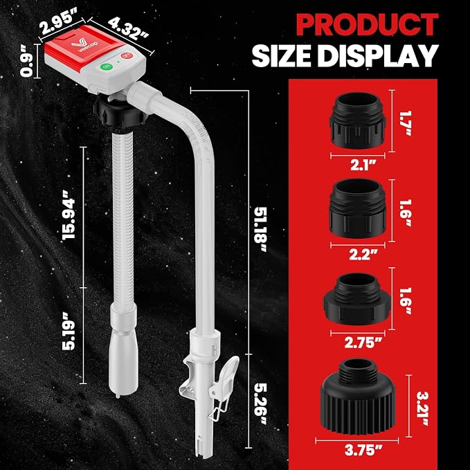 Automatic Electric Fuel Transfer Pump with Auto-Stop, 3.8GPM & 51" Hose & 4 Size Adapters Gas Can Pump with Leak Protection for Gasoline, Diesel, Kerosene, Gifts for Men Dad Him - 2nd Gen Red Gray