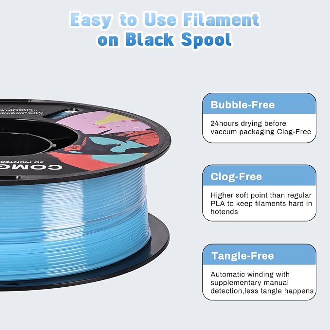 Comgrow PETG 3D Printer Filament 1.75mm, High Precision and Tough 3D Printer Filament 1kg (2.2LBS), Dimensional Accuracy +/- 0.02 mm, Fit Most 3D Printers Gradient Light Blue White