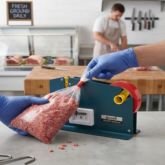ICO by Excell ET-605K EZ-Cut Tape Bag Sealer - Heavy Duty Metal Bag Neck Sealer with Integrated Trimmer & Stabilizer - Fits 1/2" (12mm) Tape on 3" Core - for Bakeries, Produce, Hardware & Meat Bags