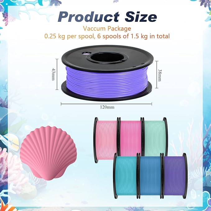 Pangda 3D Printer Filament Pla Bundle 1.75mm Multicolor, ±0.02mm Dimensional Accuracy, 3D Printing Filament for DIY Projects, Holiday Crafts(1.5 kg,Mermaid Color)