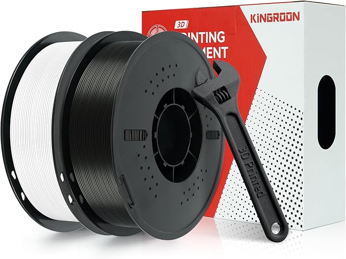 Kingroon PETG 3D Printer Filament, Dimensional Accuracy +/- 0.03 mm, 1 kg Spool(2.2lbs), 1.75mm,2KG White+Black
