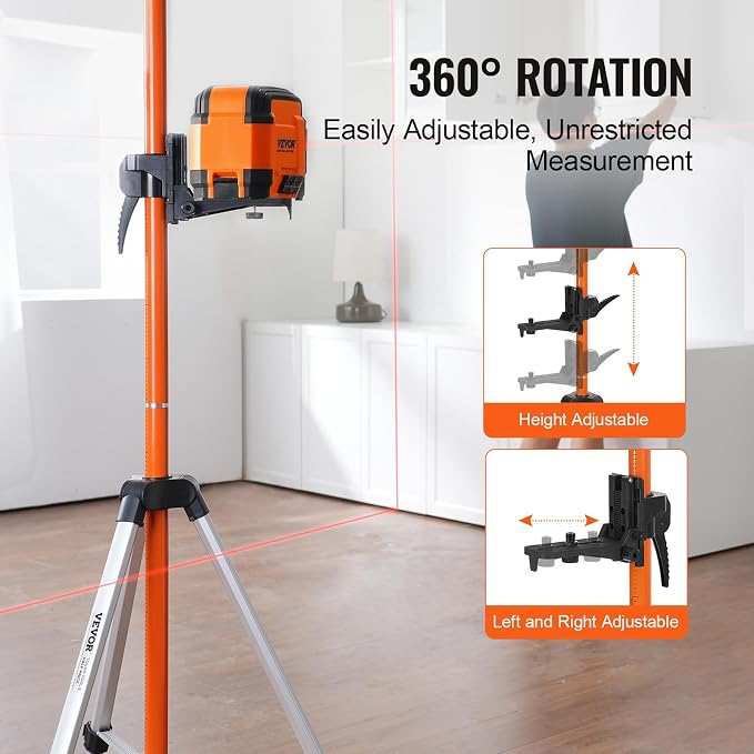 VEVOR Laser Level Tripod, 1/4"-20 & 5/8"-11 Thread Mount, 40.94-133.85 inch Height Adjustment with Level Bubble & Heavy-duty Stand, Extendable Pole Lightweight Aluminum Tripod for Laser Scanner
