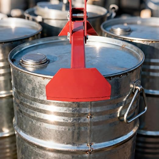 Vertical Drum Lifter 55 Gallon, 1100 Lbs Capacity Clamp for Steel & Plastic Barrels, Heavy Duty Material Handling Equipment, Secure Hydraulic Drum Grabber (Standard)