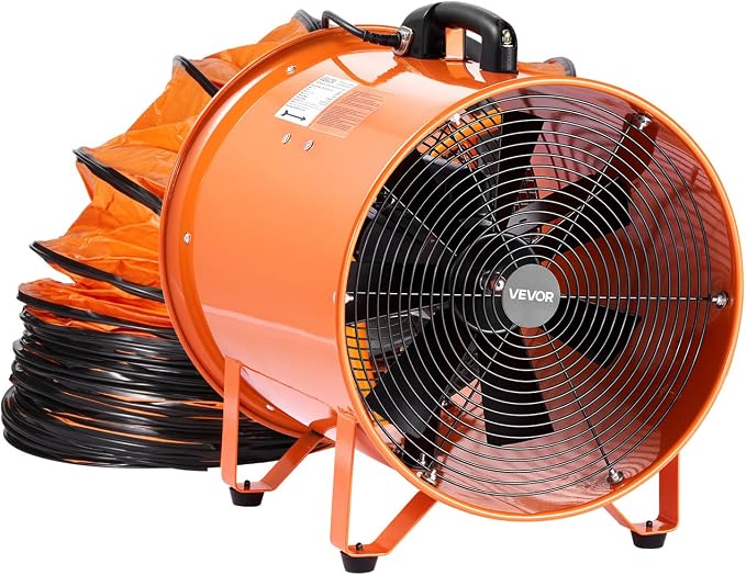 VEVOR 16 Inch Utility Blower Fan, 2 Speed 5175 CFM Heavy Duty Cylinder Axial Exhaust Fan with 16.4ft Duct Hose, Industrial Portable Confined Space Ventilator for basements, warehouse, Workshop