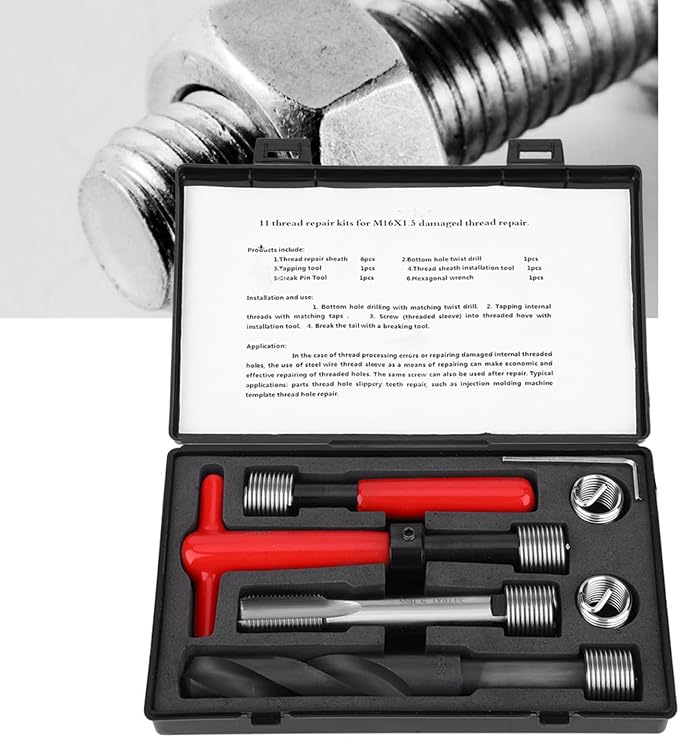 Helicoil Thread Repair Tool Kit- 11PCS M16x1.5 Helicoil Kit with HSS Drill Bit,Tap & Break-Off Tool,Hex Wrench,Thread Inserts with Carry Case