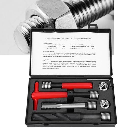 11Pcs Thread Repair Kit,M16x1.5 Length 1.5D Stainless Steel Twisted Drill Tap Wrench Threaded Insert Tool,Metric-Imperial Units Conversion Helicoil Repair Kit