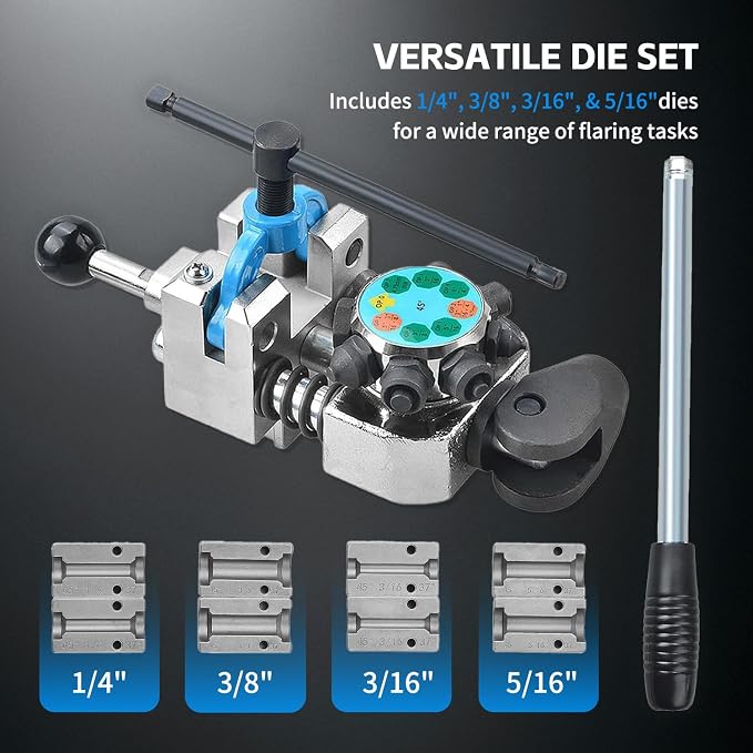 Angchun Brake Line Flaring Tool Kit, 45 & 37 Degree Flaring Tool Set, Single Bubble Double Flare Tool Kit for Brake Lines, Professional Brake Flare Tool Kit for 3/16" 1/4" 5/16" 3/8" Tubes