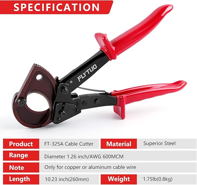 Cable Cutter, Flytuo Upgraded Blade Heavy Duty Cable Wire Cutters for Aluminum Copper Cable and Electrical Wire Up to 240mm²