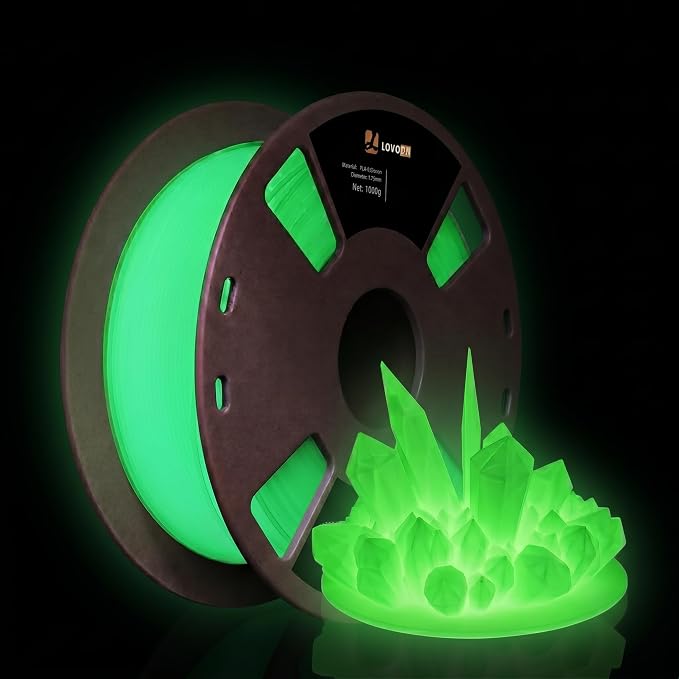 LOVOON 3D PLA Glow in The Dark Filament, Luminous Green Color Change PLA Filament 1.75mm, for Halloween and Christmas Decorations, Glow Green,1KG(2.2lbs)/Spool