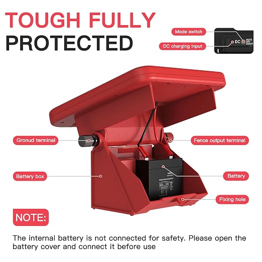 Solar Electric Fence Charger-0.3J-10 Miles, Maximum Output Voltage 10200V- Provide 24-Hour Uninterrupted Protection for Livestock and Yards with Rechargeable Solar Panel Red