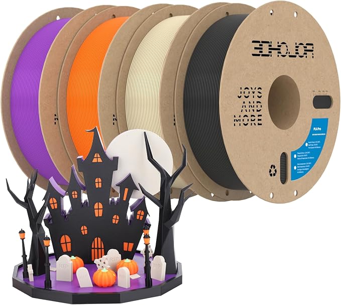 3DHoJor PLA Pro (Plus) Filament 1.75mm, 3D Printer Filament,1kg*4 Bundle Cardboard Spool 3D Printing Filament, Dimensional Accuracy +/- 0.03 mm-Orange+Black+Bone White+Purple
