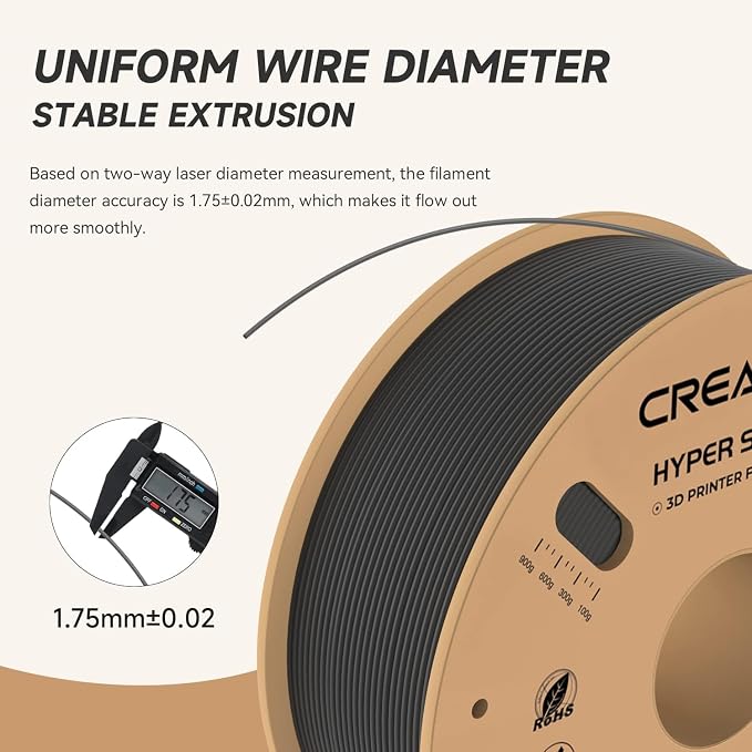 Official CREALITY Hyper PLA Filament 1.75mm, High Speed PLA 30-600mm/s Rapid 3D Printer Filament, Dimensional Accuracy +/-0.02mm, Fit Most FDM 3D Printers, 1KG(2.2lbs) Spool Black