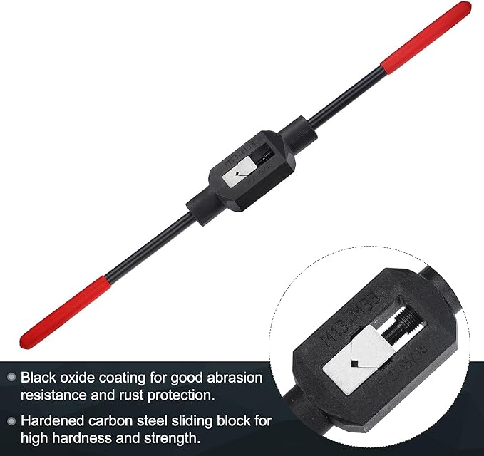 uxcell Adjustable Tap Wrench Handle for 1/2"-1-5/16" (UNC/UNF) / Metric M13-M33 Taps, Thread Tap Holder Reamer Hand Tapping Tool for Machinist Repair with Plastic Dipped Handle