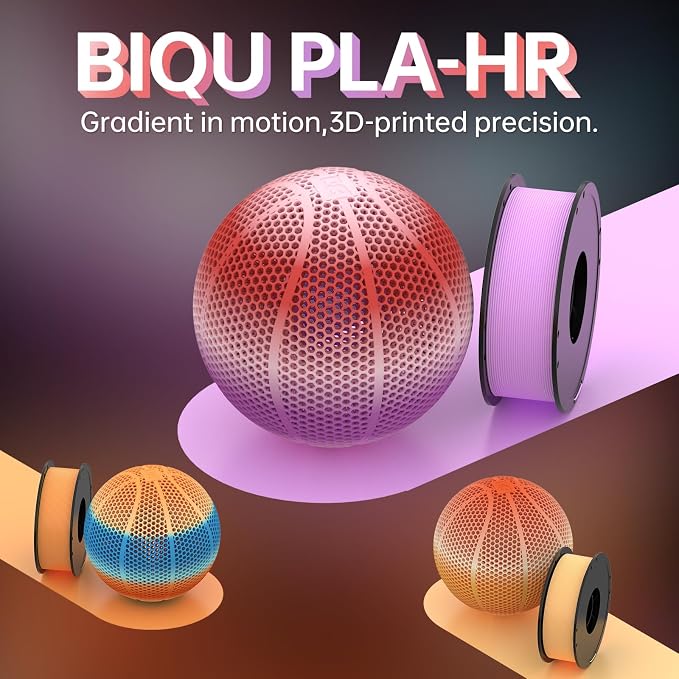 BIQU PLA-HR Flexible 3D Printer Filament Specifically for Printing Airless Basketballs, 1.75mm 1KG Spool (2.2lbs), Triple Color Filament for Most FDM 3D Printer, Red-Purple-White