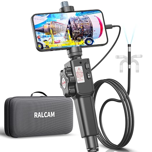 Ralcam Two-Way Articulating Borescope for iPhone&Android, Endoscope Camera with Light, HD Inspection Camera with Battery for Automotive, Engine, Pipe 0.33in Lens-3.3FT Flexible Cable