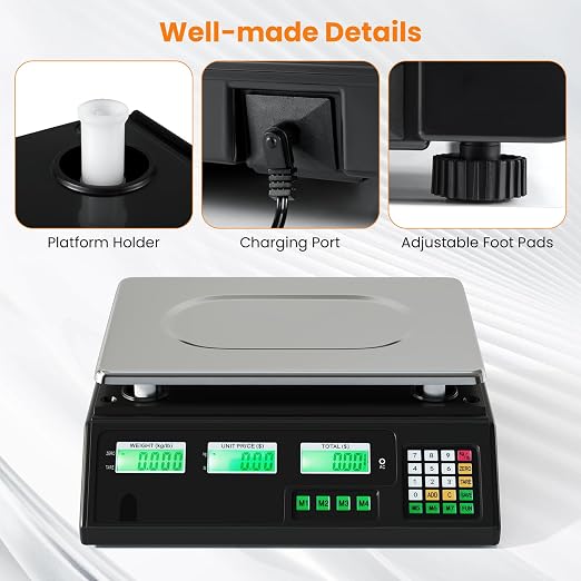 Goplus 88lb/40kg Price Computing Scale, Digital Commercial Food Scale with Counting Function, Stainless Steel Platform, Dual LCD Display for Farmers Market, Retail, Deli, Not for Trade