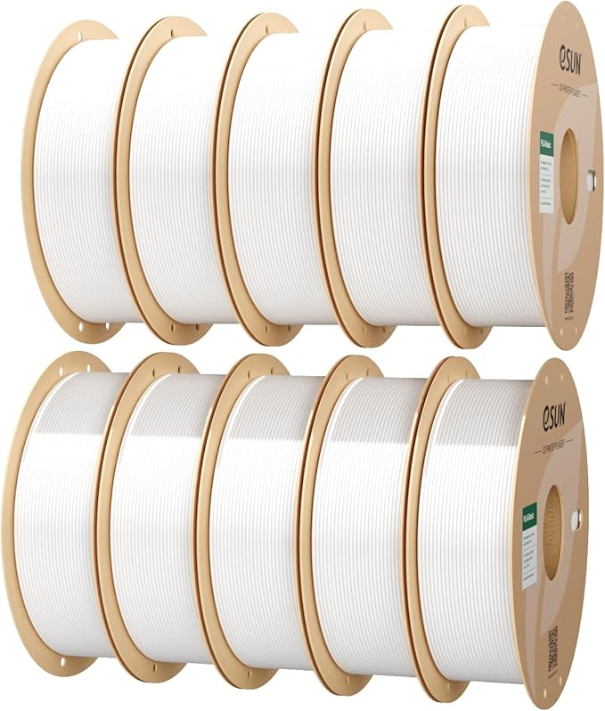 eSUN 10KG Bulk PLA Basic Filament 1.75mm, Cold White, 10 Spool Pack (1KG/Spool) High Speed PLA Bundle, 3D Printing Filament for Fast Printing