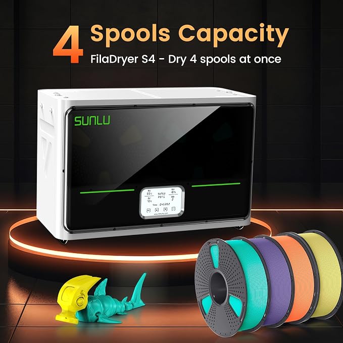 SUNLU S4 3D Printer Filament Dryer, White | 4 Spools Capacity,3 Circulation Fans,350W PTC Heater,70℃ Max Temperature,Intelligent humidity detection