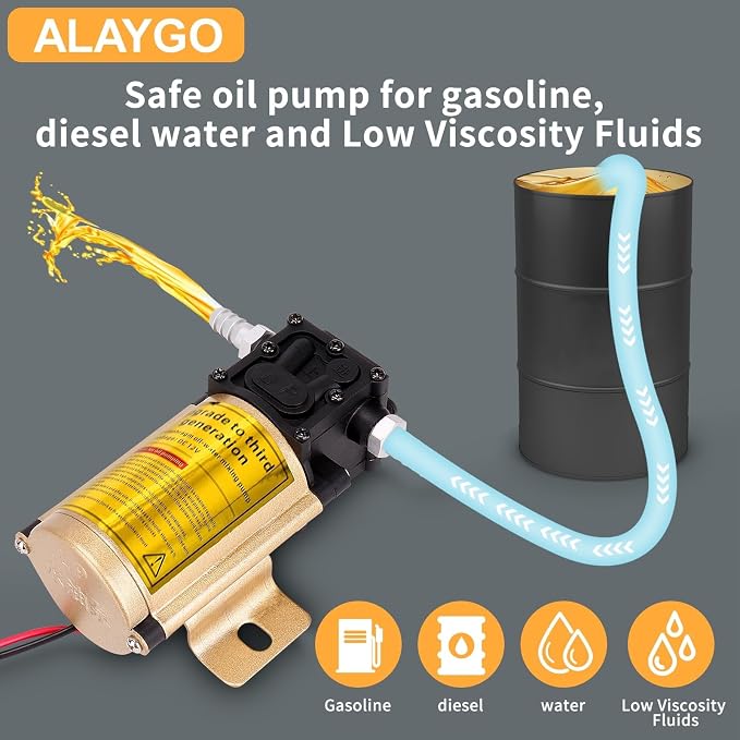 12V Electric Fuel Gasoline Transfer Pump 120GPH Ex-Proof Design | Explosion-proof diaphragm design Applicable to vehicles,equipment and ships Transports 125 gallons of fuel and water per hour