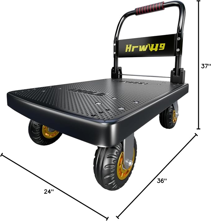 Push Cart, Folding Mobile Platform Trolley (Black) | 360° Swivel Wheels,35.4 “L x 23.6 ”W, 1323 lb.Grey Dolly cart with Wheels