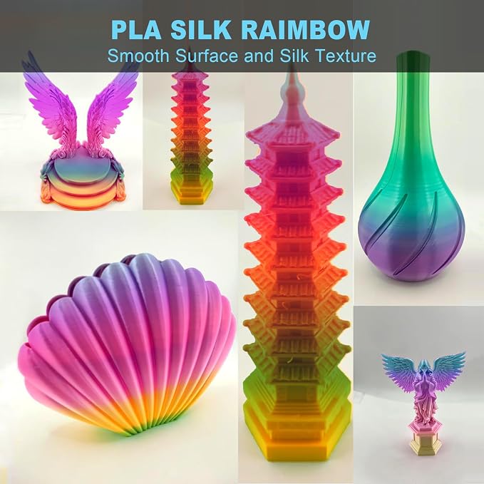 Silk Rainbow PLA 3D Printer Filament, 1KG Spool(2.2lbs) 1.75mm PLA Fast Color Change 3D Printing Material, Multicolor PLA,Gradient Filament for Most FDM 3D Printers,Fairy Tale Color