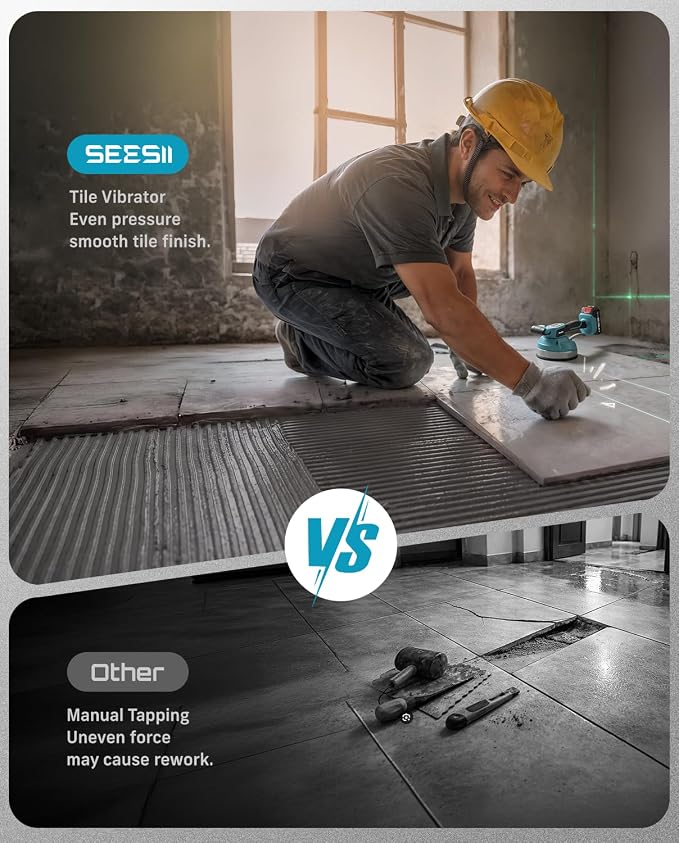 SEESII Tile Vibration Tool 160mm: Vibration Leveling Machine 10-Hours Long Lasting, Tile Vibrator With 12 Speeds For Laying Floor Wall Larger Tiles(6"X6" - 60"X60"), Tile Installers DIYer (KP-160B)