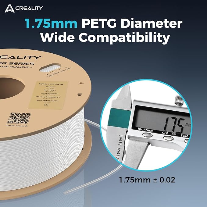 Creality PETG Filament, Hyper 1.75 mm 1 kg PETG: High-Speed 3D Printer Filament 30-600 mm/s, Dimensional Accuracy +/- 0.02 Cardboard Spool (2.2 lbs) for Most FDM 3D Printers,White