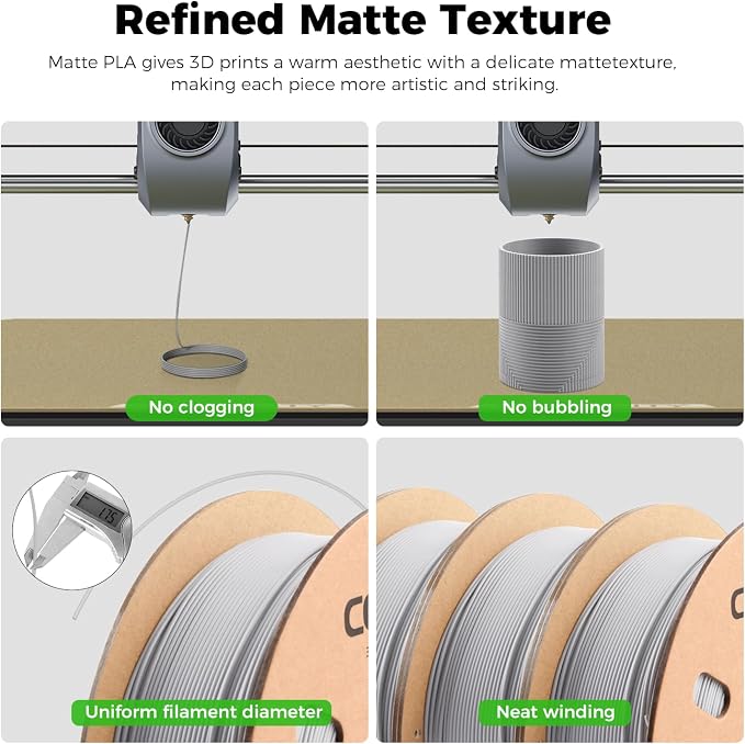 CCTREE Matte PLA Filament 1.75mm Bundle, 4 Pack 1KG Cardboard Spool, Grey | Matte Surface Texture, Easy to Print 3D Printing Filament, Accuracy +/- 0.03 mm, Fit Most FDM 3D Printers