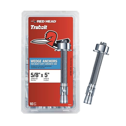 Red Head TruBolt® 5/8 x 5 Inch Wedge Heavy-Duty Concrete Anchors, 10 PCS, Versatile Threaded Design for Fastening into Solid Concrete with 360-Degree Contact, Stainless Steel