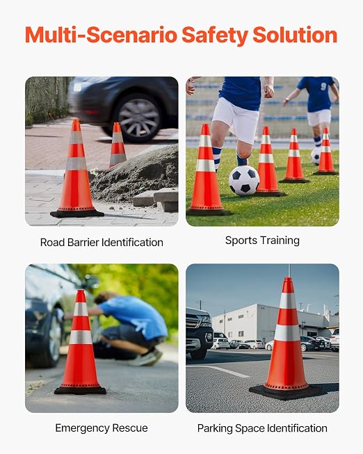 VEVOR Safety Cones, 8 Pack 30" Traffic Cones, PVC Orange Construction Cones with Reflective Collars and Black Weighted Base, for Traffic Control, Driveway Road Parking and School Improvement