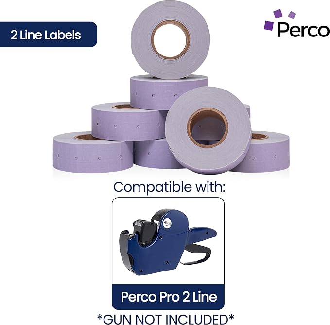 Perco 2 Line Lavender Labels - 60,000 Blank Price and Date Gun Labels for Perco 2 Line Price and Date Guns - 80 Rolls, 10 Sleeves - Made in USA